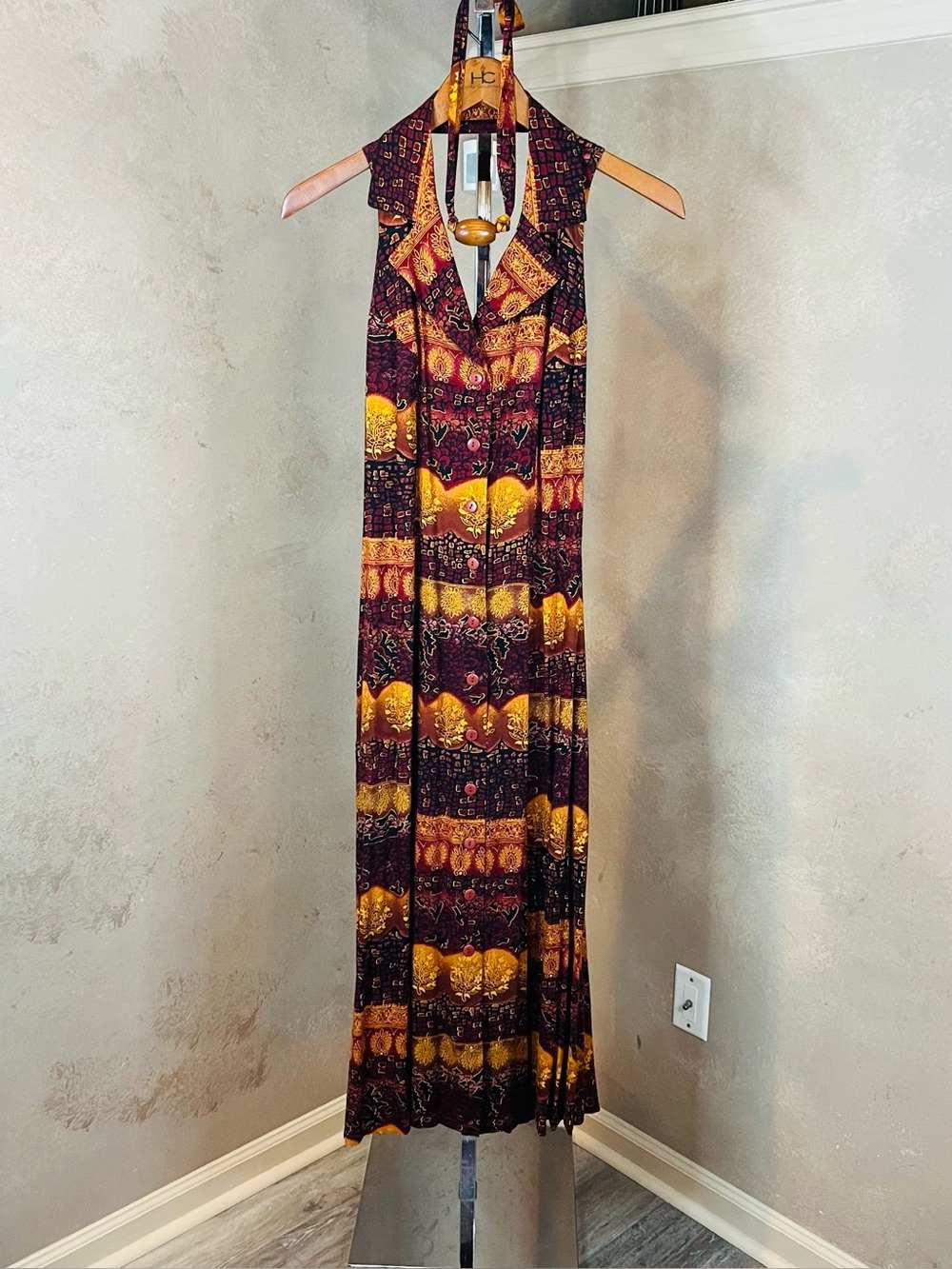Vintage Jamie Brooke Sleeveless Collared Halter Button Front Maxi Dress 8